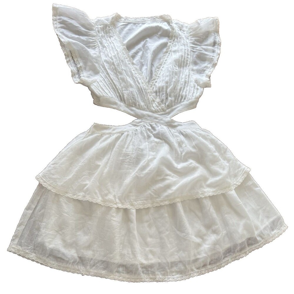 Gab Kate White Cut Out Waist Layered Dress Size M Embroidered Lace Trim New
